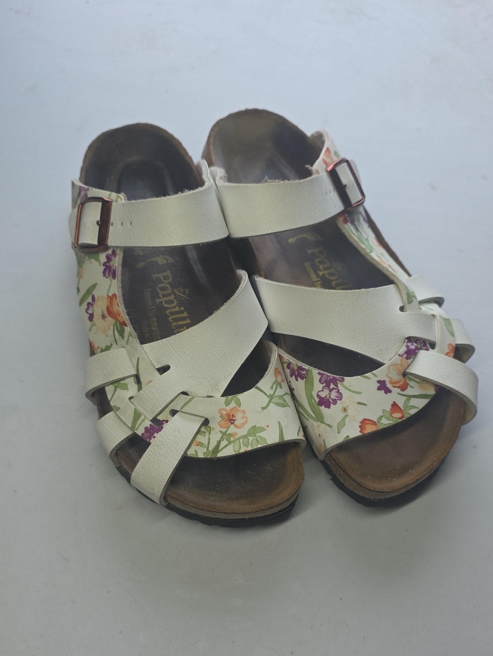 Papillio By Birkenstock Pisa Floral Sandals Slides White Leather 8